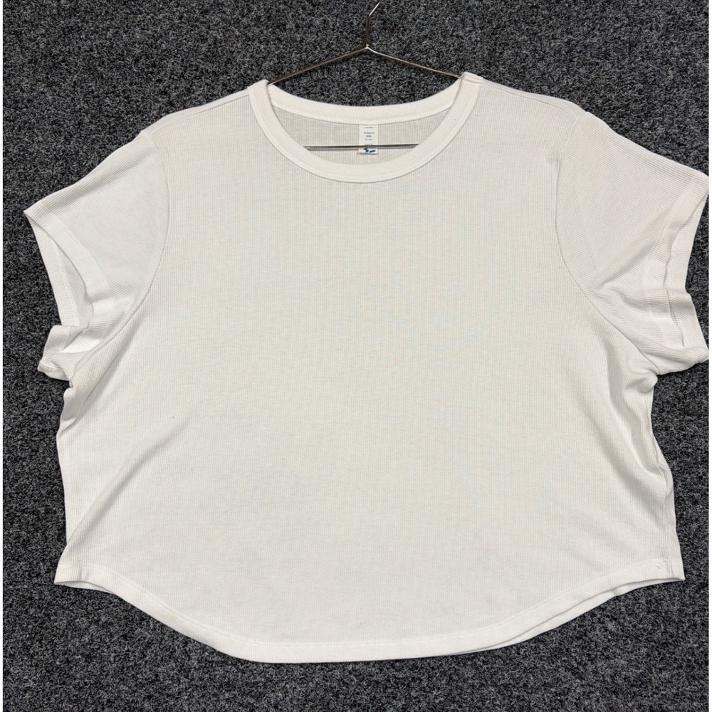 Old Navy T-Shirt Womens XXL White Ultralite Go-Dry Ribbed Crop Top Activewear